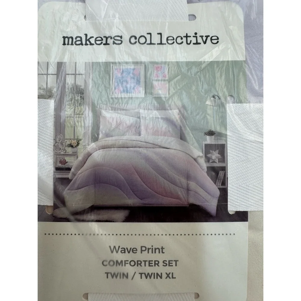 Twin/Twin XL Pastel Wave Swirl Print Comforter & Sham Set - Makers Collective